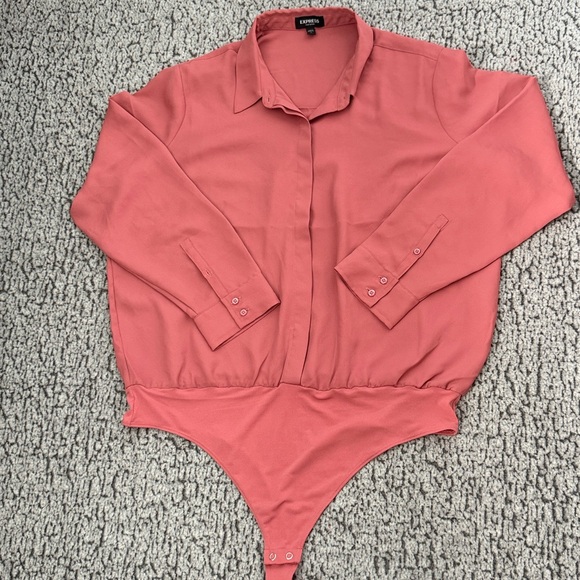 Express Tops - Express Portofino Salmon Button-Up Bodysuit